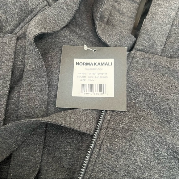 $365 Norma Kamali Hooded Zip Bomber Jacket Dark Heather Gray Pockets XXS OR XS - Picture 13 of 16